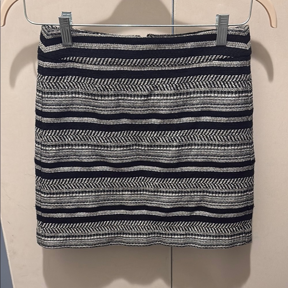 Black and White Striped Tweed Skirt